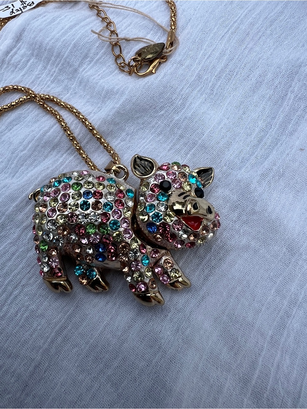 Multiple Rhinestone Pig Necklace - Picture 2 of 5